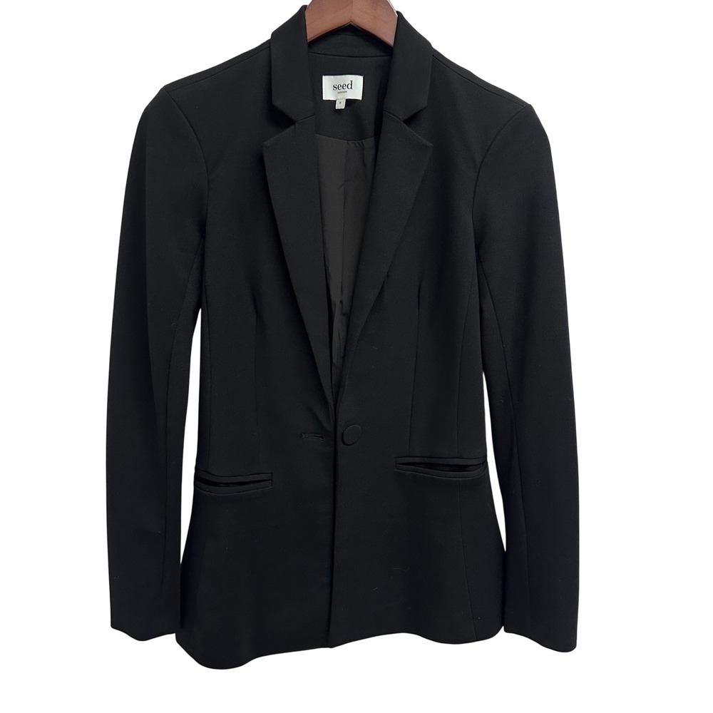 Seed‎ Heritage classic Black Blazer Jacket Size 6 minimalist stretch career suit
